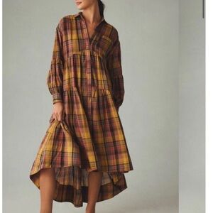 Anthropologie Multicolor Plaid High-Low Dress